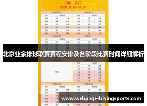 北京业余排球联赛赛程安排及各阶段比赛时间详细解析