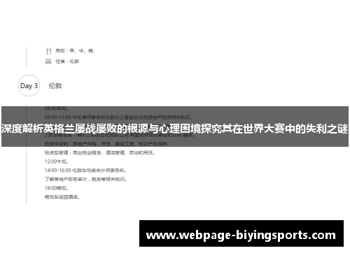 深度解析英格兰屡战屡败的根源与心理困境探究其在世界大赛中的失利之谜